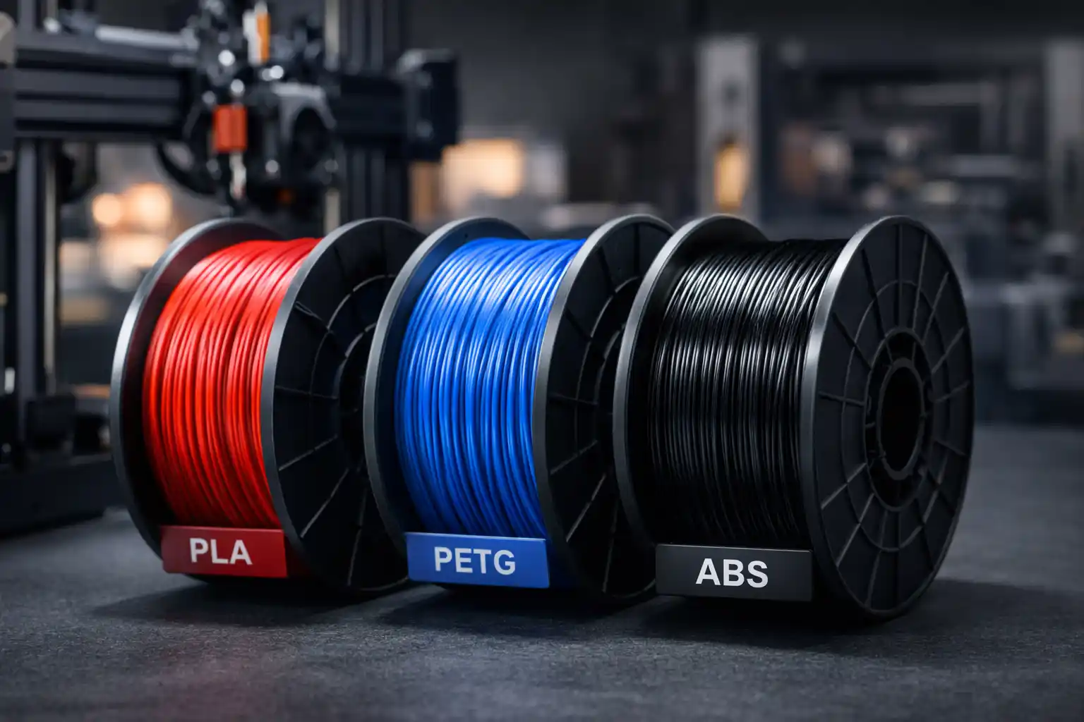 Campioni di filamenti colorati per stampa 3D FDM: PLA, PETG, ABS, TPU